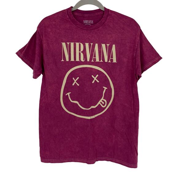 NIRVANA Tops - Officially Licensed Nirvana Nevermind Smiley Grunge Tee Magenta Acid Wash Medium